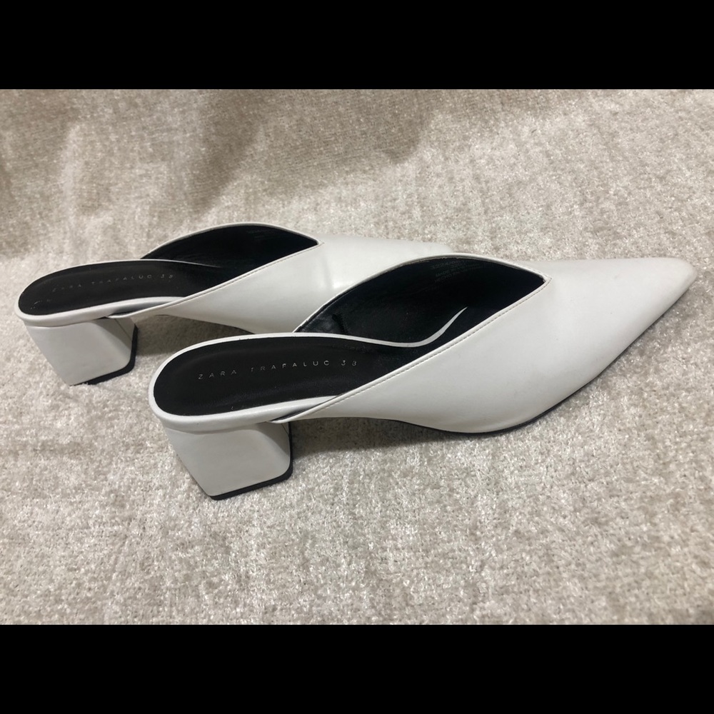 White Zara Low chunky heel shoe